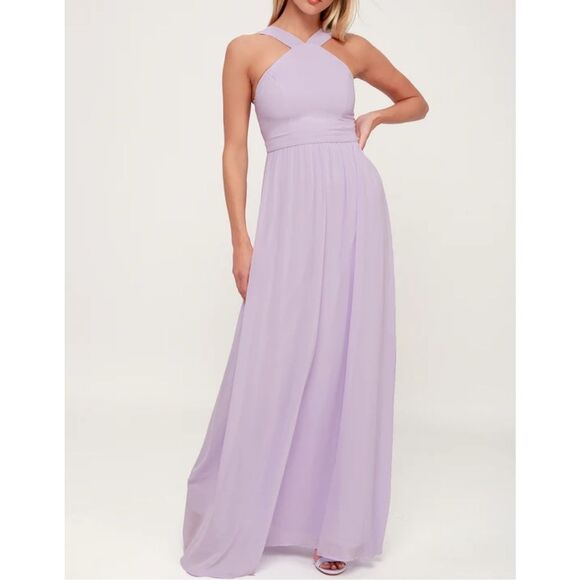 Lulus Air of Romance Lavender Halter Sleeveless Lined Maxi Dress Size Small - Picture 1 of 11